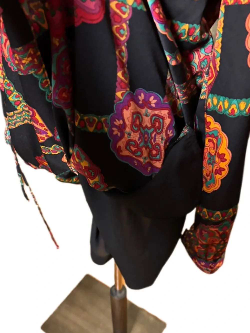 Phoebe Couture Black Long Sleeve Paisley Medallion Dress with Multicolor Accents - Picture 11 of 13